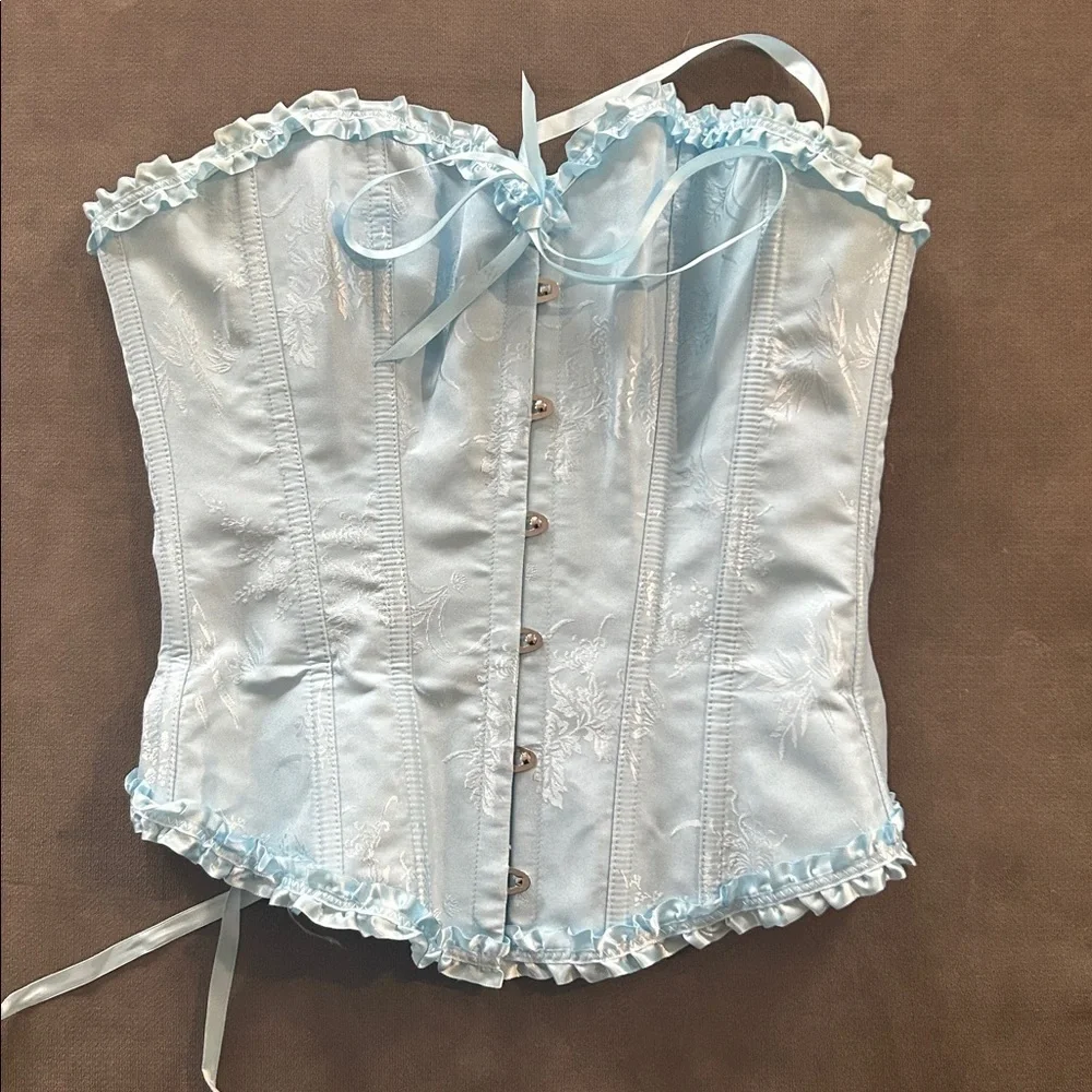Szivyshi Corset Ruffle Trim size small blue lace up back boot front closure